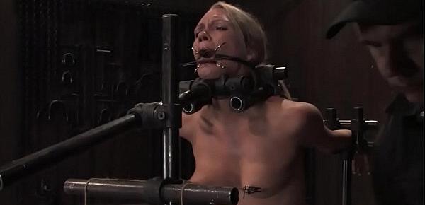  Bound in metal blonde trapped on Sybian